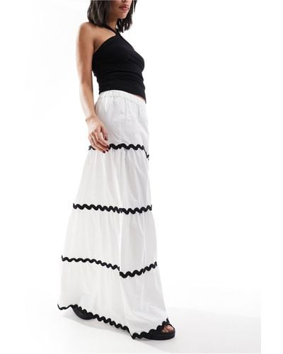 ASOS Tiered Maxi Skirt With Rick Rack Detail - White