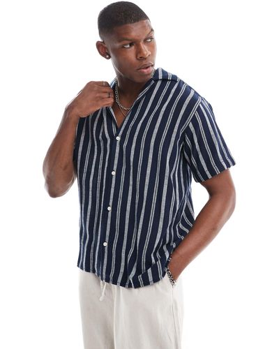 Jack & Jones Oversized Revere Collar Stripe Shirt - Blue