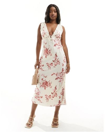 Abercrombie & Fitch Floral Lace Midi Slip Dress - White