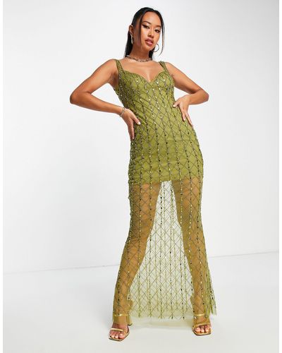 ASOS All Over Embellished Sequin Maxi Slip Dress - Green