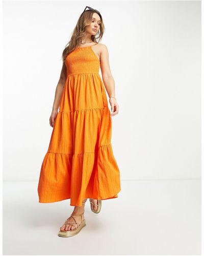 ASOS Square Neck Shirred Maxi Sundress - Orange