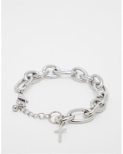 Reclaimed (vintage) Unisex Chunky Chain Cross Charm Bracelet - White