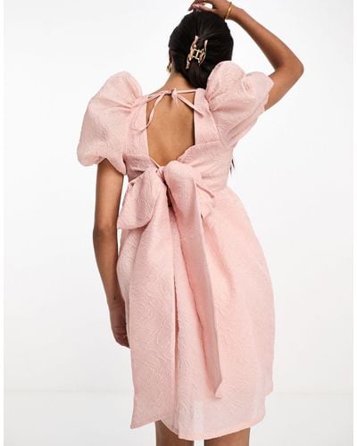 Style Cheat Puff Sleeve Jacquard Mini Dress - Pink