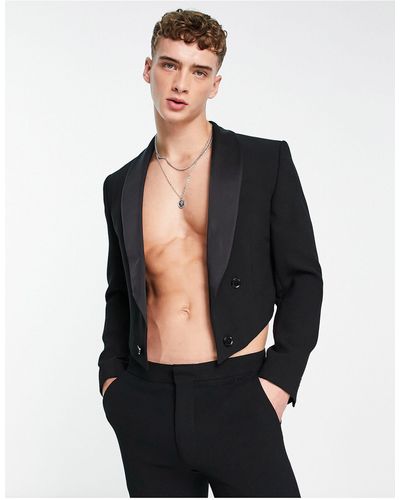 ASOS Cropped Suit Jacket With Contrast Satin Lapel - Black