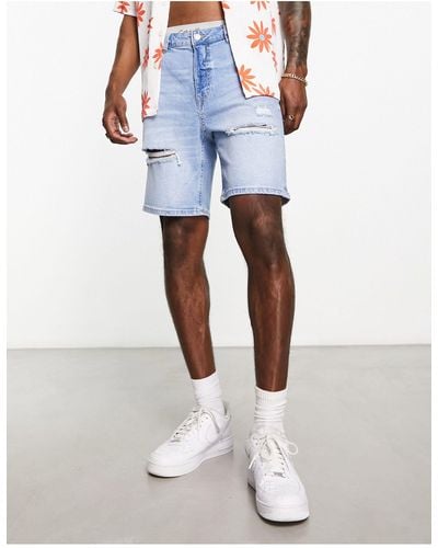 Bershka Pantaloncini di jeans strappati medio - Bianco