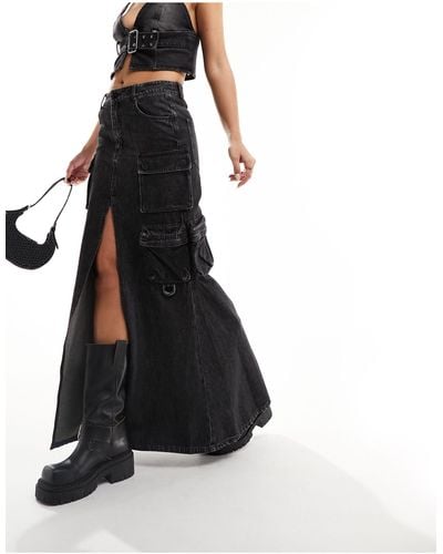 Miss Sixty Cargo Denim Maxi Skirt - Black