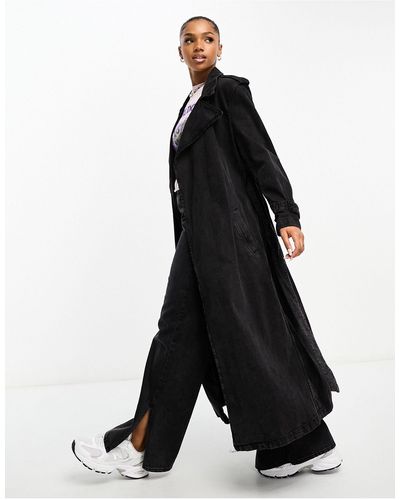 Bershka Trench-coat aspect jean - noir délavé