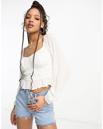 Hollister Long Sleeve Top With Ruched Waist - White