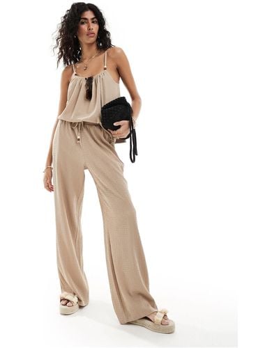 4th & Reckless Textured Beaded Wide Leg Trousers - Brown