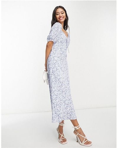 Forever New Maxi Jurk Met Pofmouwen En Fijne Bloemenprint - Wit