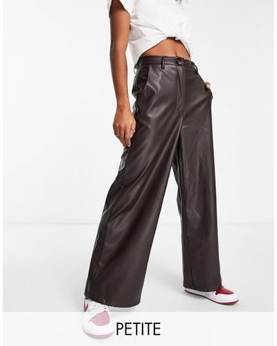 New Look Faux Leather Wide Leg Pants - Brown