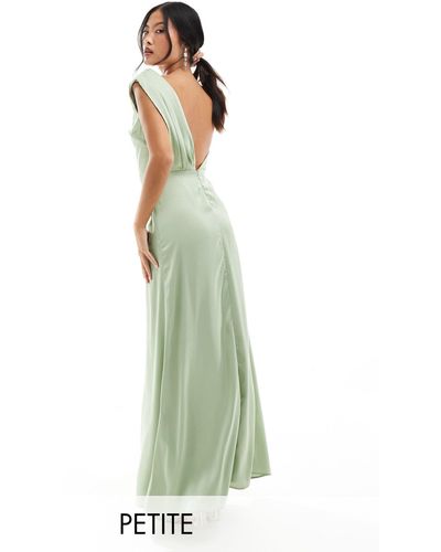 TFNC London Bridesmaid Satin One Shoulder Drape Maxi Dress - Green