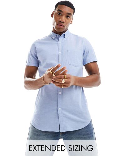 ASOS Short Sleeve Slim Oxford Shirt - Blue
