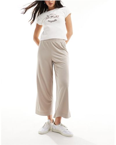Monki Cilla Cropped Wide Leg Trousers - Natural