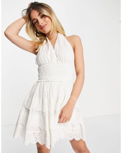 Miss Selfridge Broderie Halter Shirred Waist Mini Dress - White