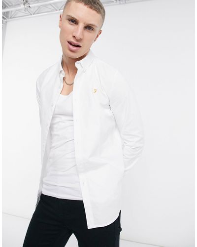 Farah Brewer Slim Fit Cotton Oxford Shirt - White