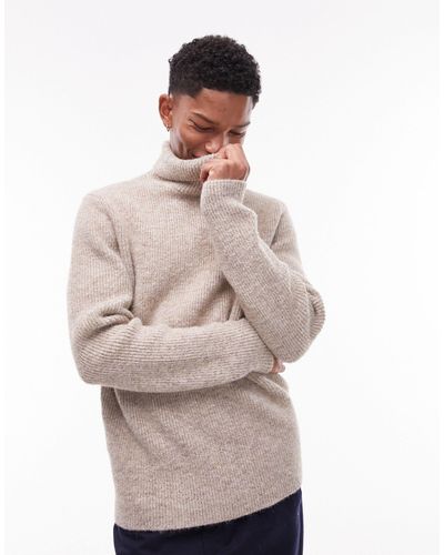 TOPMAN Heavy Knit Roll Neck Jumper - Natural