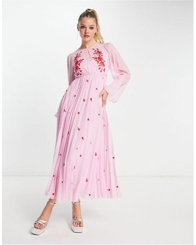 ASOS Tie Back Pleated Sleeve Midi Dress - Pink