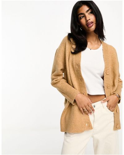 ASOS Boyfriend Cardigan With Button Front - Natural