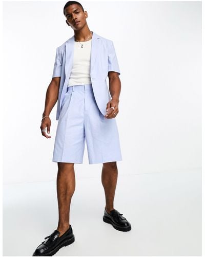 ASOS Bermuda Linen Mix Suit Short - Blue