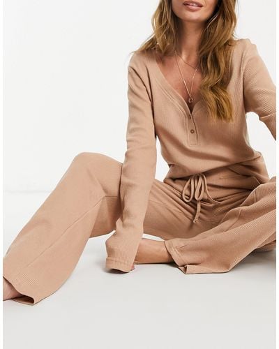 Missguided Top And Trouser Loungewear Set - Natural