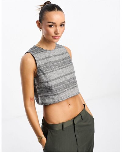 Native Youth Boxy Striped Crop Top - White