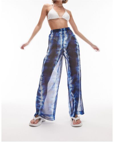 Topshop Unique Batik Print Chiffon Beach Trousers - Blue