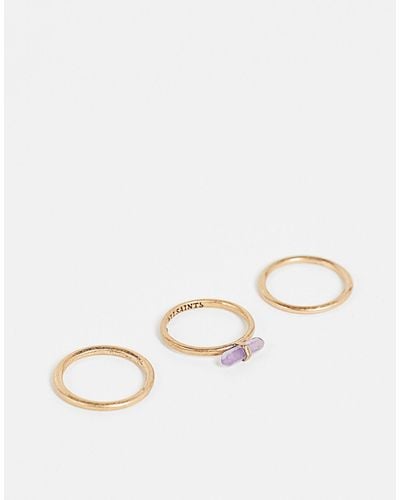 AllSaints Set Of 3 Rings With Amethyst Stone - Metallic