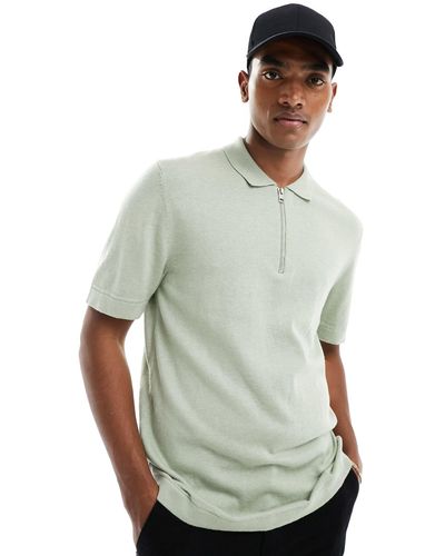Jack & Jones Knitted Polo With Zip - Green