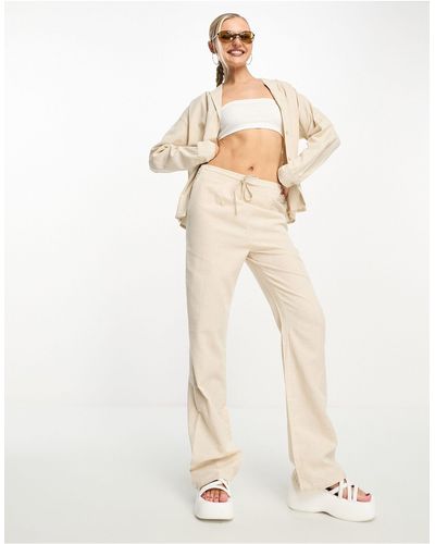 Daisy Street Linen Look Relaxed Trousers - Natural