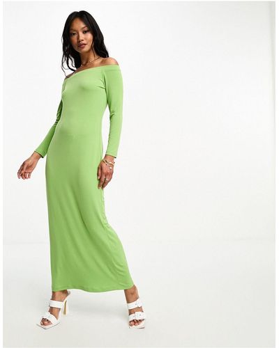 Glamorous Vestido midi verde con escote bardot - Multicolor