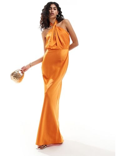 Style Cheat Halterneck Satin Maxi Dress - Orange