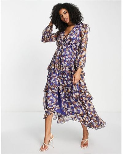 ASOS Tiered Floral Maxi Dress With Tassels - Multicolor