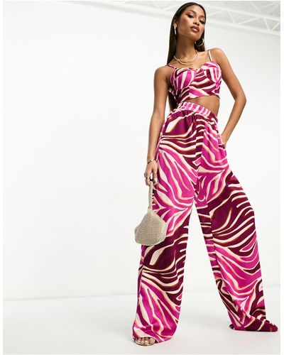 I Saw It First Satin Wide Leg Pants Co-ord - Pink