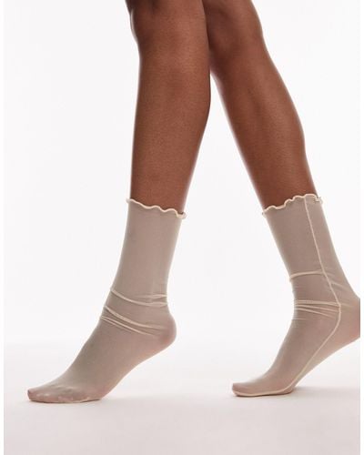 TOPSHOP Sheer Socks With Frill Edge - Natural