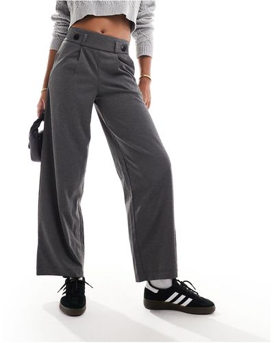 Jdy High Waisted Crop Wide Fit Tailored Pants - Black