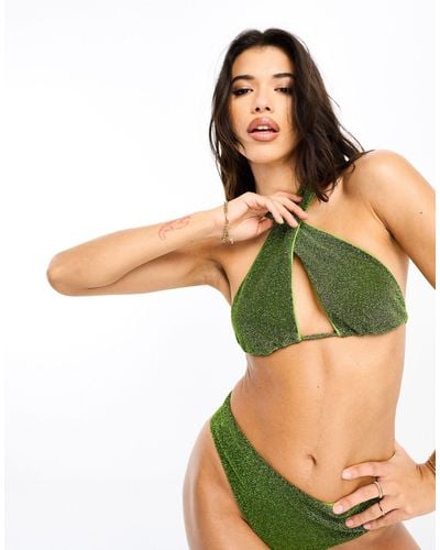 ASOS Mix And Match Glitter Cross Neck Halter Bikini Top - Green