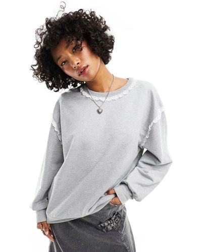 ASOS – oversize-sweatshirt mit spitzenbesätzen - Grau