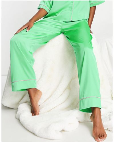 ASOS Mix & Match Satin Pyjama Trouser With Contrast Piping - Green