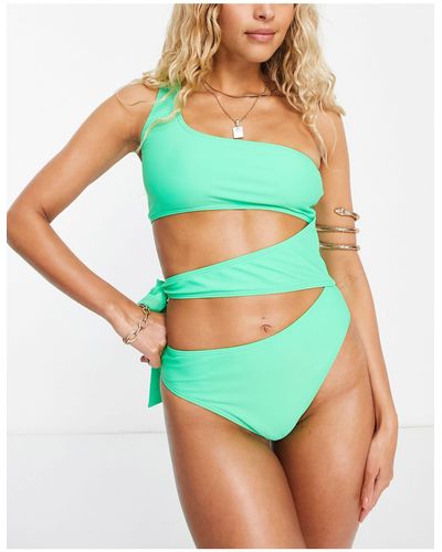 South Beach One Shoulder Tie Side Swimsuit - Green