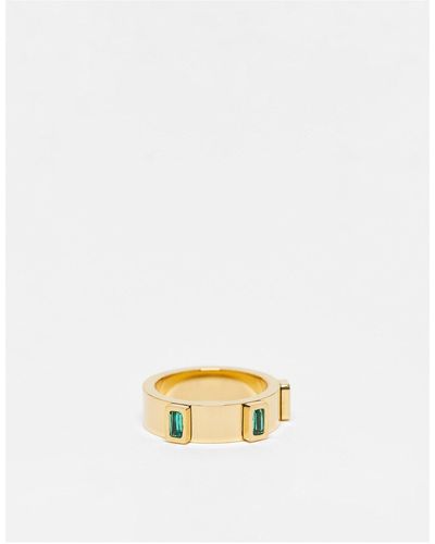 ASOS – er ring aus edelstahl mit grünem schmuckstein-design mit baguette-schliff - Weiß