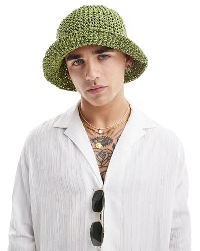ASOS Bucket Hat With Straw Mix - White