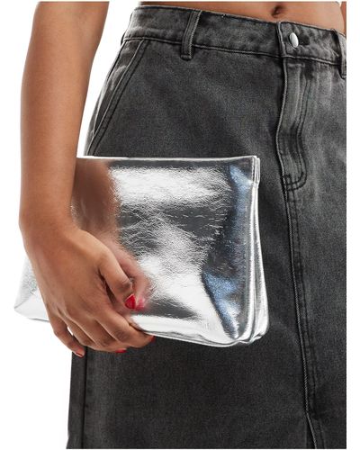 ASOS Pochette à fermeture supérieure zippée - argent métallisé - Noir