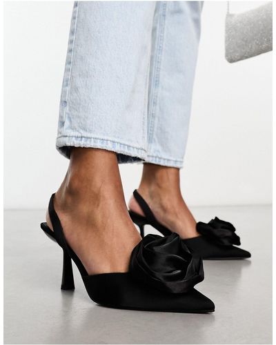 ASOS Sia - scarpe nere con tacco medio, cinturino posteriore e fiore - Blu