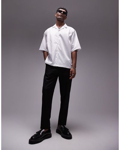 TOPMAN Short Sleeve Boxy Smart Shirt - Grey