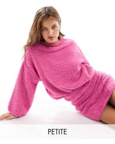Only Petite Oversized Wide Sleeve Fluffy Jumper Co-ord - Pink