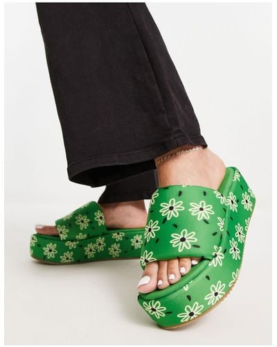 ASOS Tyla Padded Flatform Sandals - Green