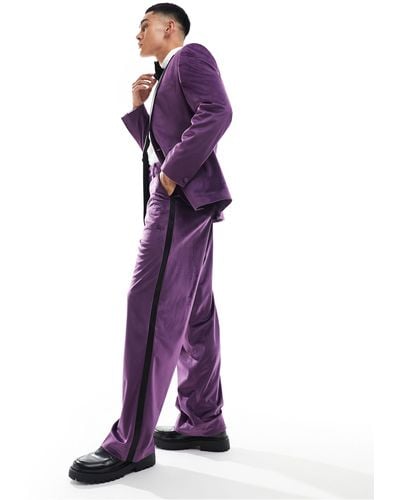 ASOS Wide Leg Velvet Tuxedo Suit Pants - Purple