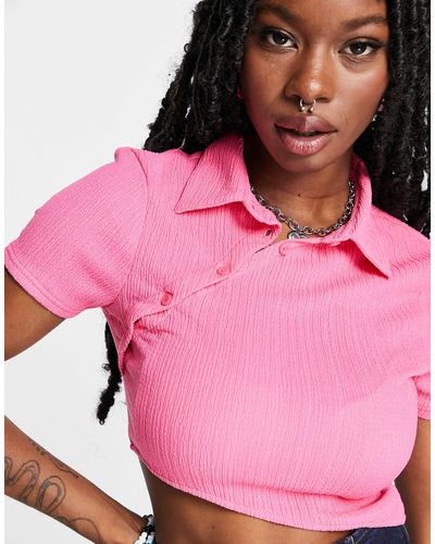 Collusion Asymmetric Cropped Shirt - Pink