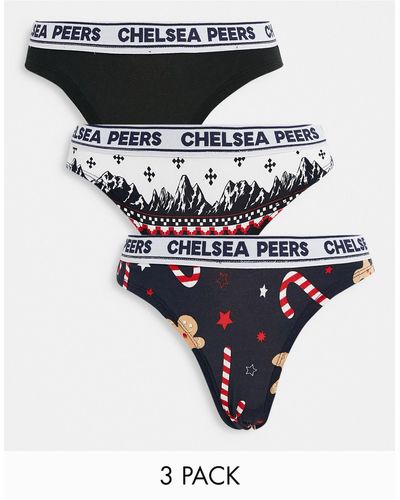 Chelsea Peers Christmas Fair Isle 3 Pack High Waisted Briefs - Black